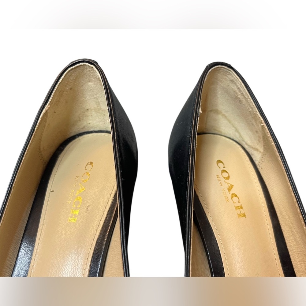 Coach Black Leather Pointed Toe Pumps with Gold Braided Trim - Picture 4 of 14